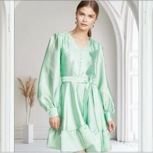 Stine Goya Farrow Ruffled Belted Balloon Sleeve Mini Dress Size Medium